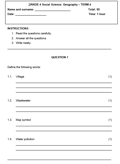 grade 4 social science geography 50 points juffrou 911