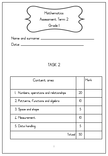 grade 1 mathematics assessment term 2 task 1 and 2 juffrou 911